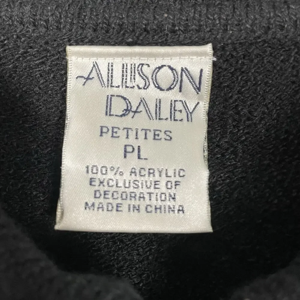 VTG Allison Daley Beaded Cat Sweater Size PL Black Full Zip Cardigan Fun Classic - Picture 3 of 16